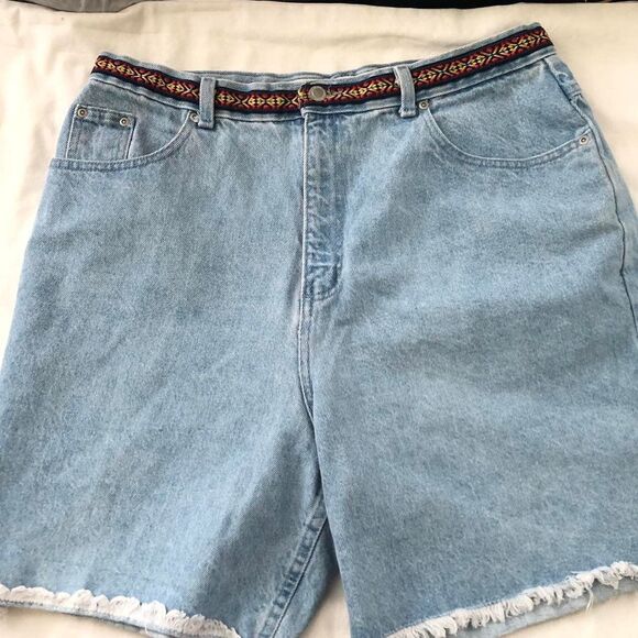 90s vintage plus size High-waist light blue denim jean Faded Glory Aztec shorts - Picture 1 of 8